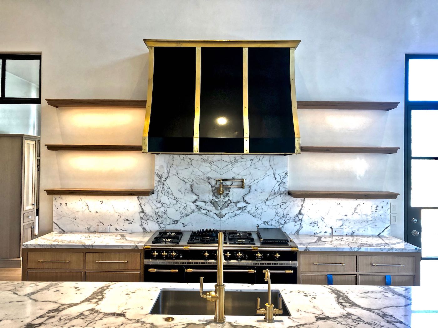 custom metal range hood powdercoated brass